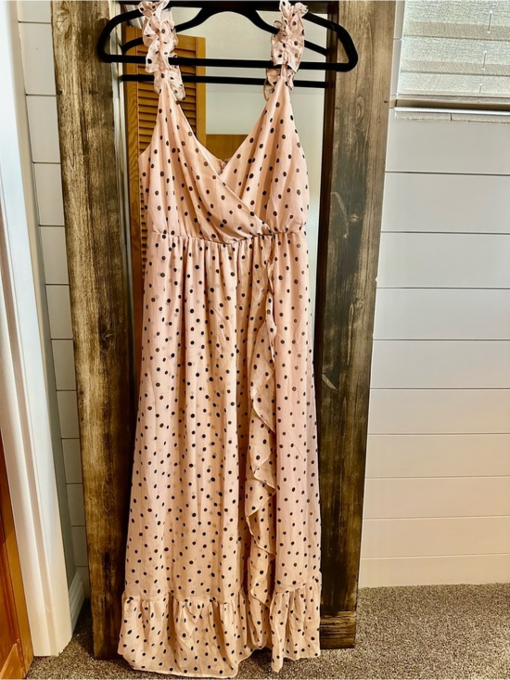 Madewell Cream Polka Dot Maxi Dress Ruffle Strap Wrap Front Size 2 Garden Party